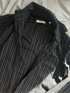 Dolce & Gabbana Black Shirt with White and Blue Pinstripes